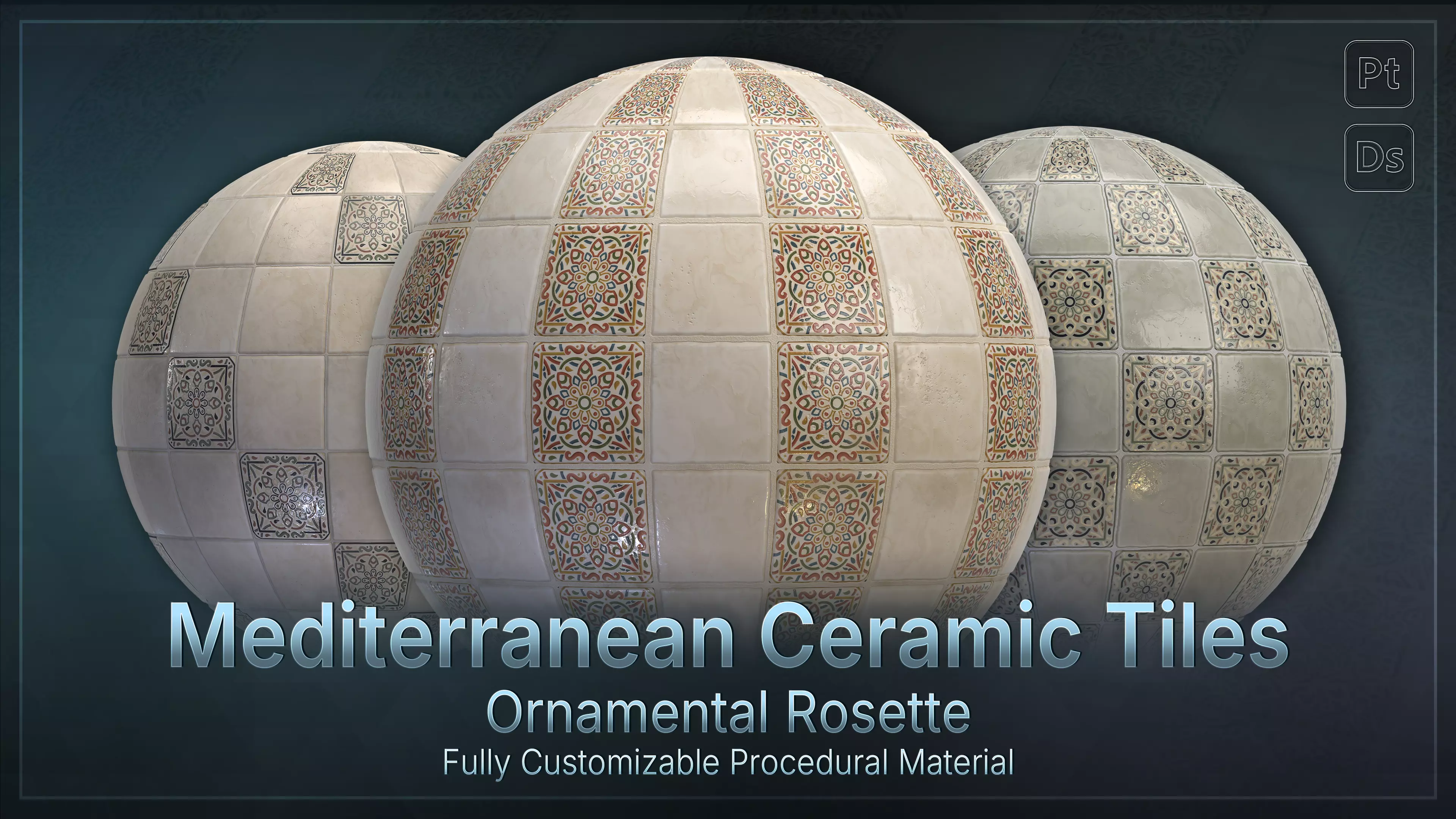 Mediterranean Ceramic Tiles - Ornamental Rosette Low-poly 3D model