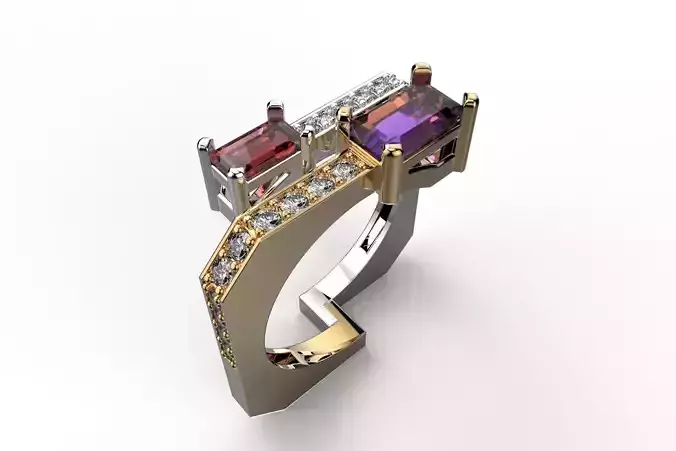 Ring amethyst and diamond