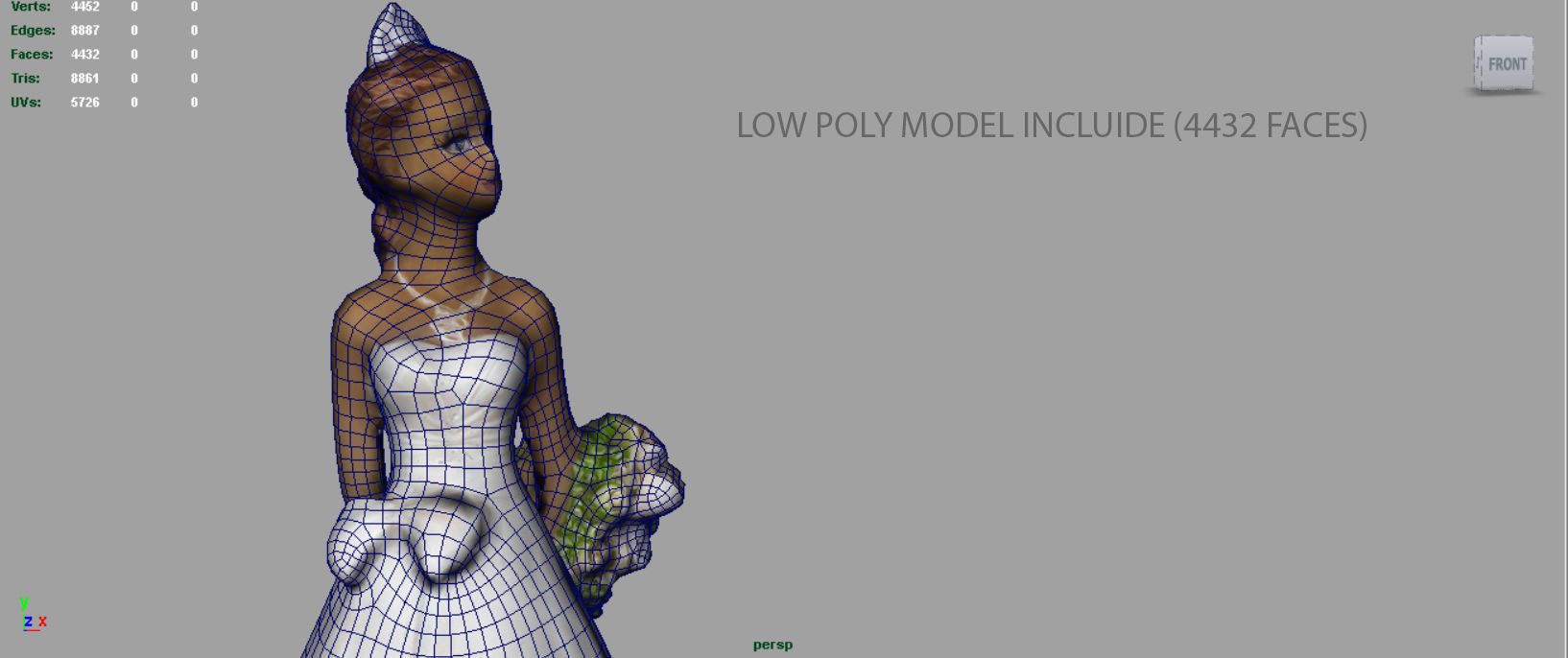 Bride in wedding dress Low-poly 3D model_19