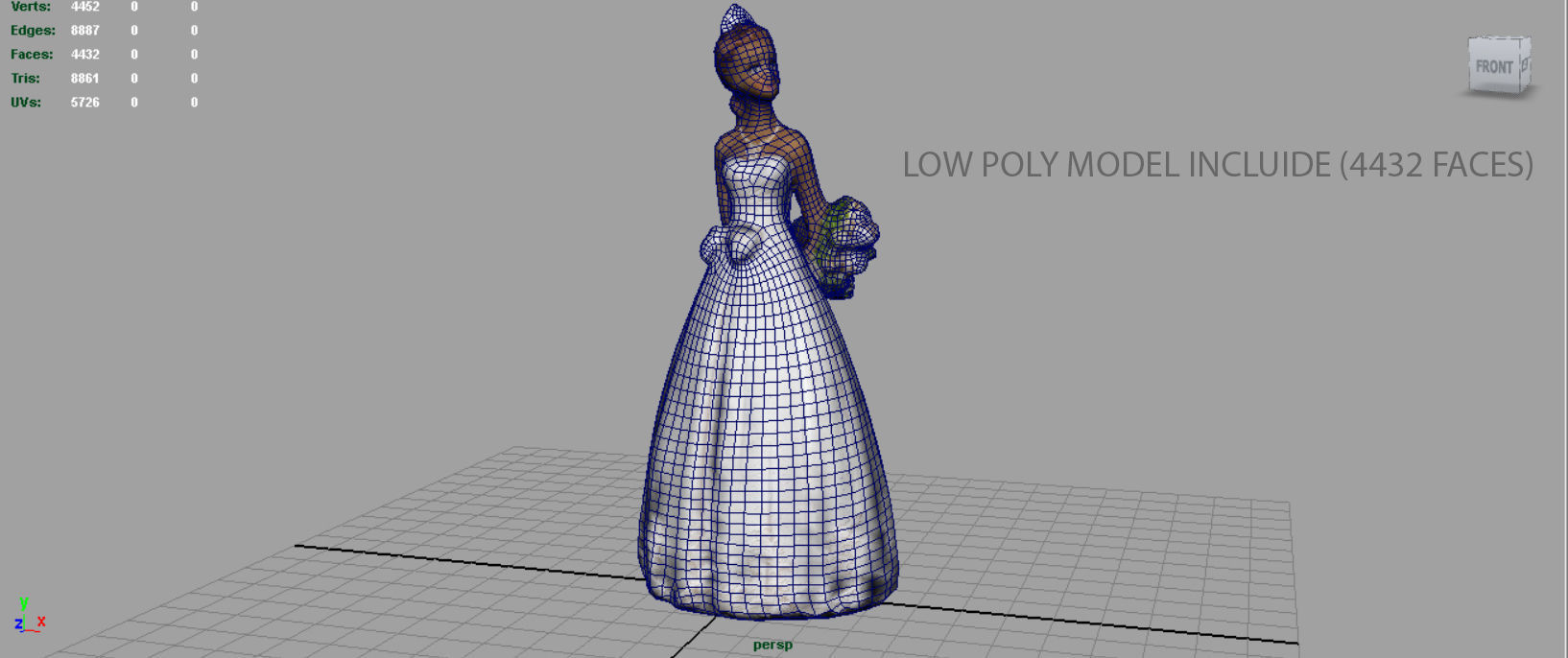 Bride in wedding dress Low-poly 3D model_22