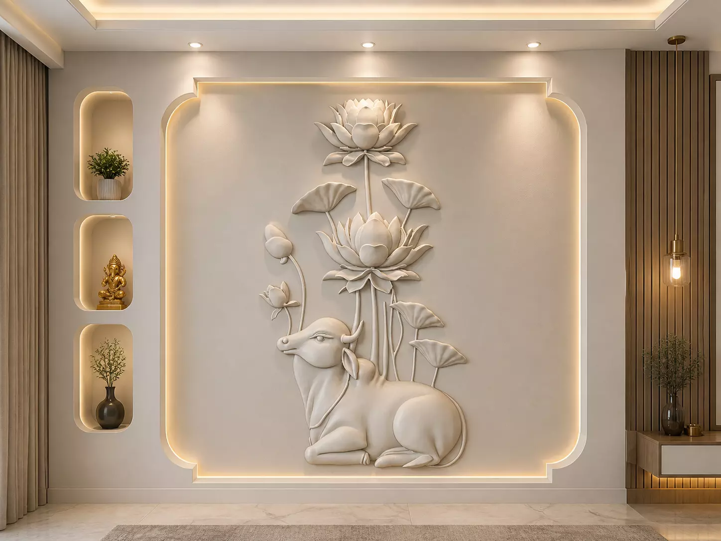 Cow and Lotus wall art set relief STL panel carving CNC 3D model 3D print model