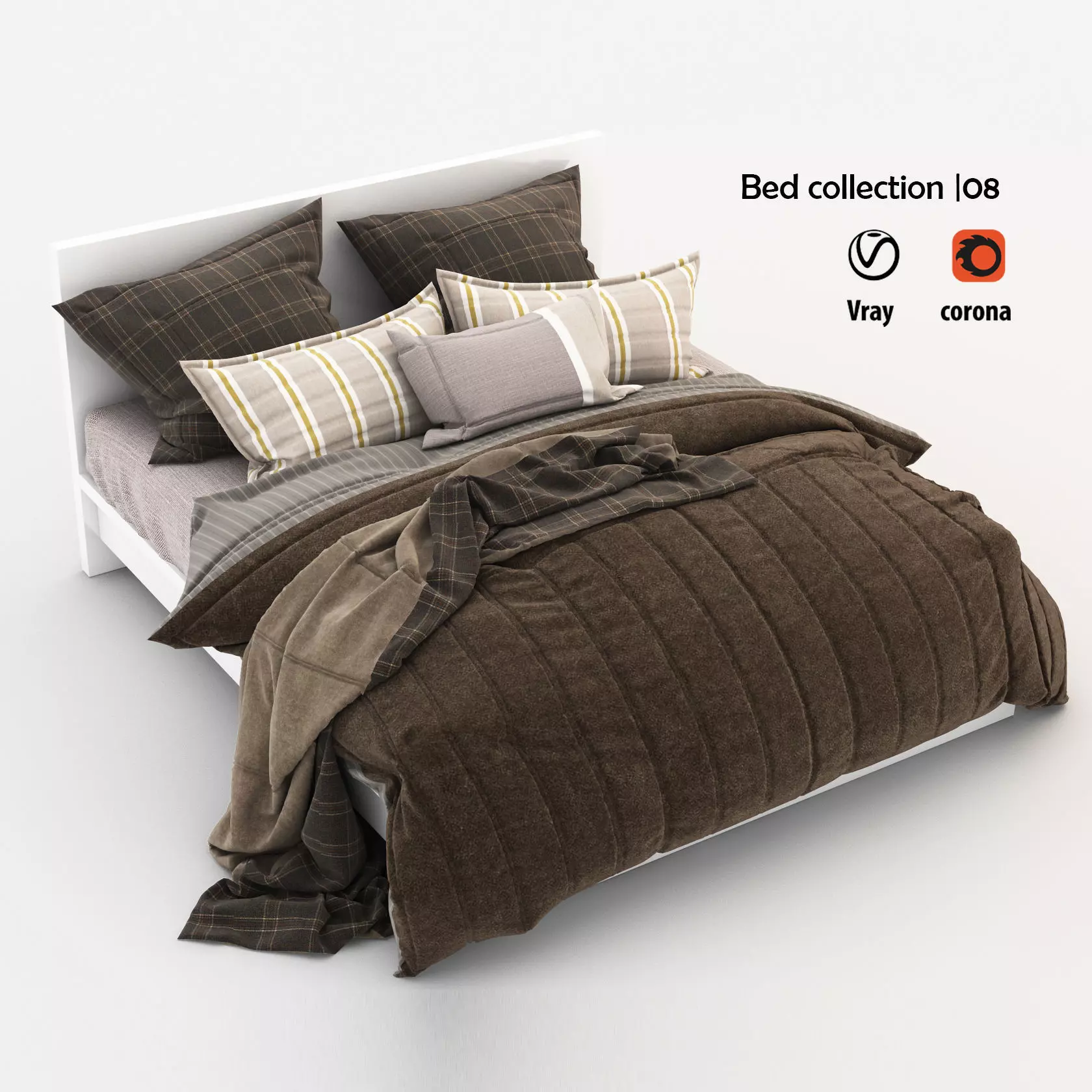 Bed collection with pillows and blankets 3D model_0