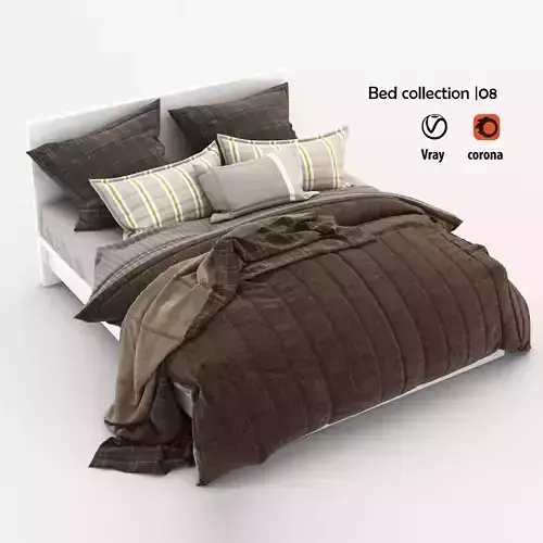 Bed collection with pillows and blankets 3D model