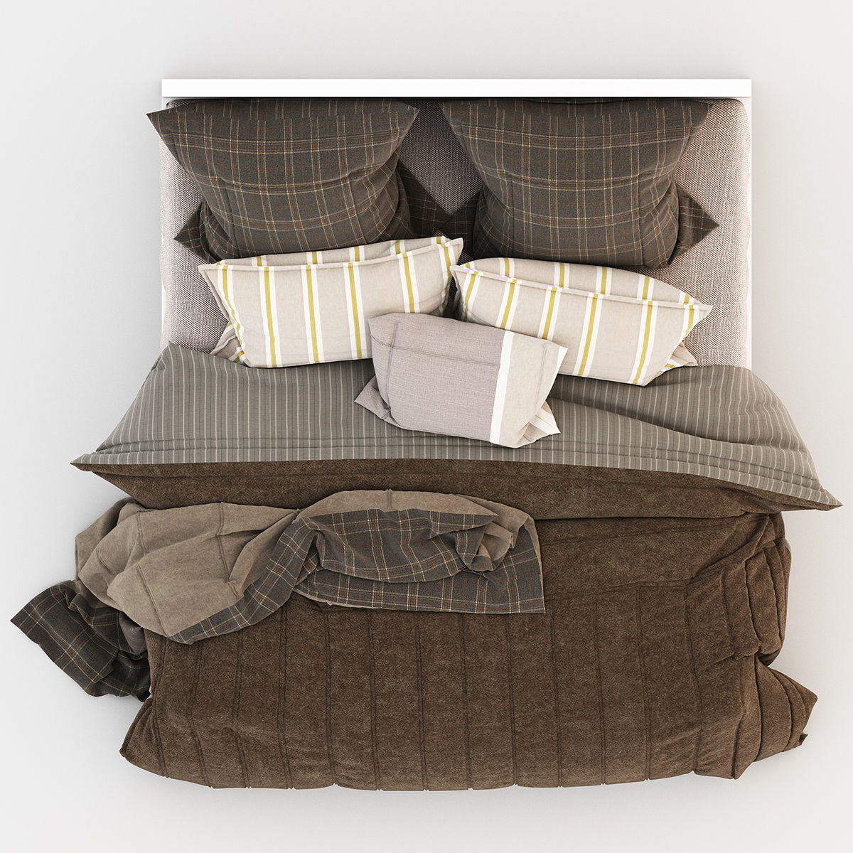 Bed collection with pillows and blankets 3D model_4