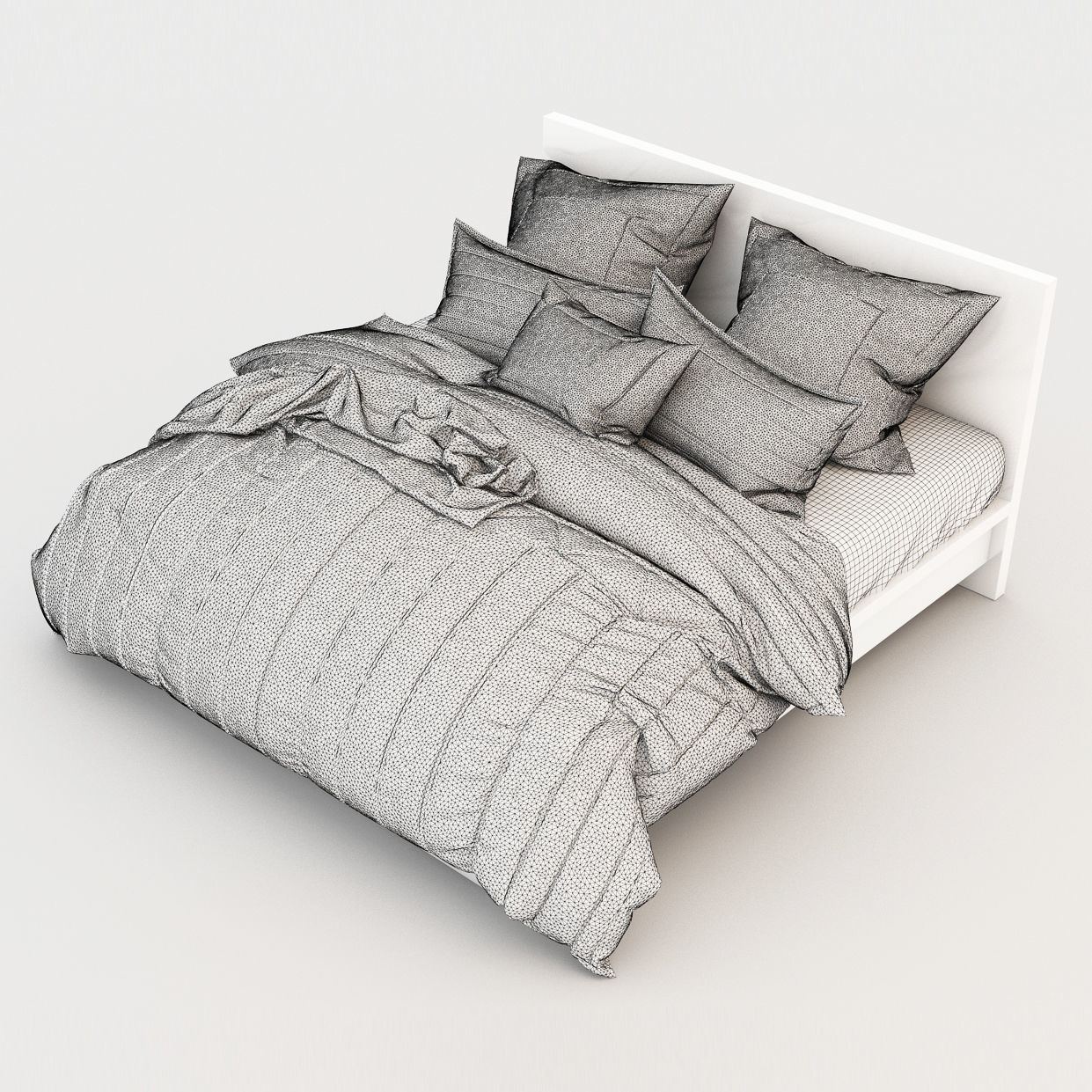 Bed collection with pillows and blankets 3D model_6