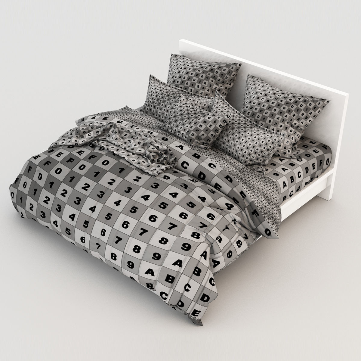 Bed collection with pillows and blankets 3D model_7