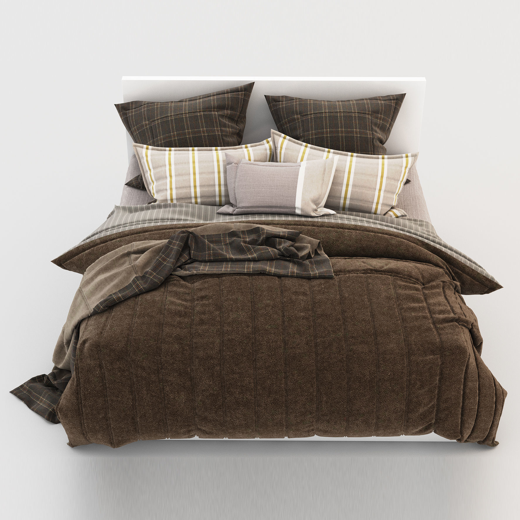 Bed collection with pillows and blankets 3D model_3