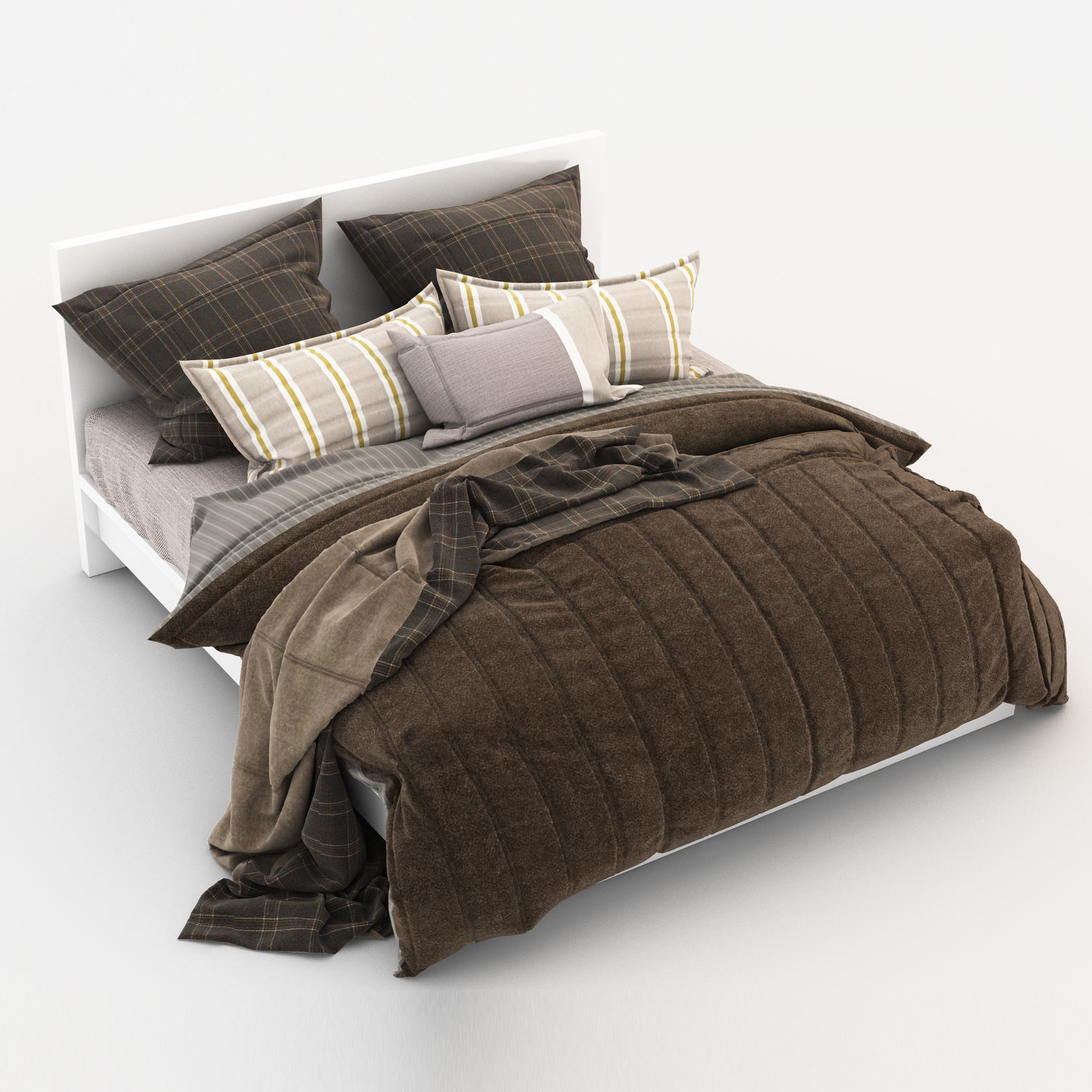 Bed collection with pillows and blankets 3D model_1
