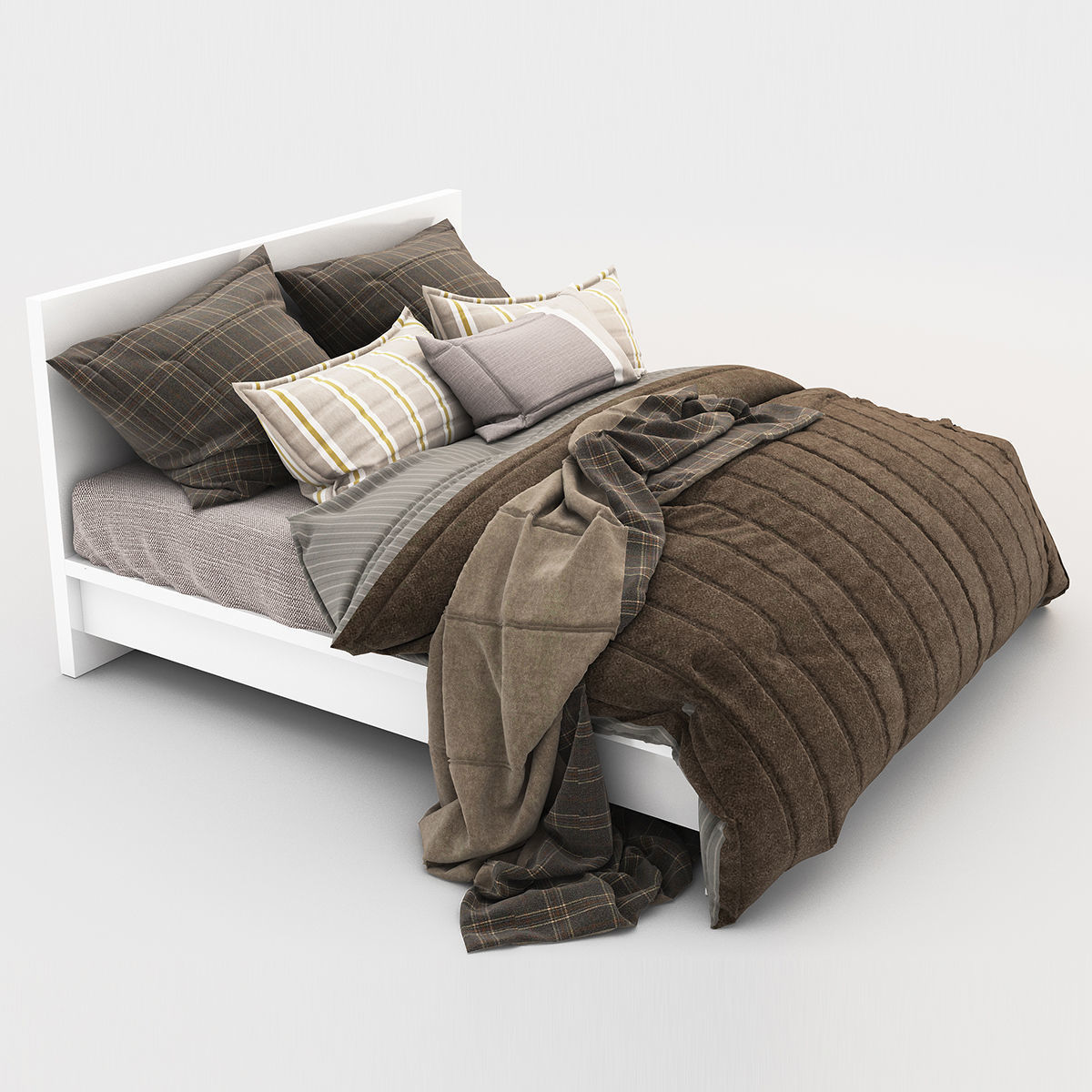 Bed collection with pillows and blankets 3D model_5
