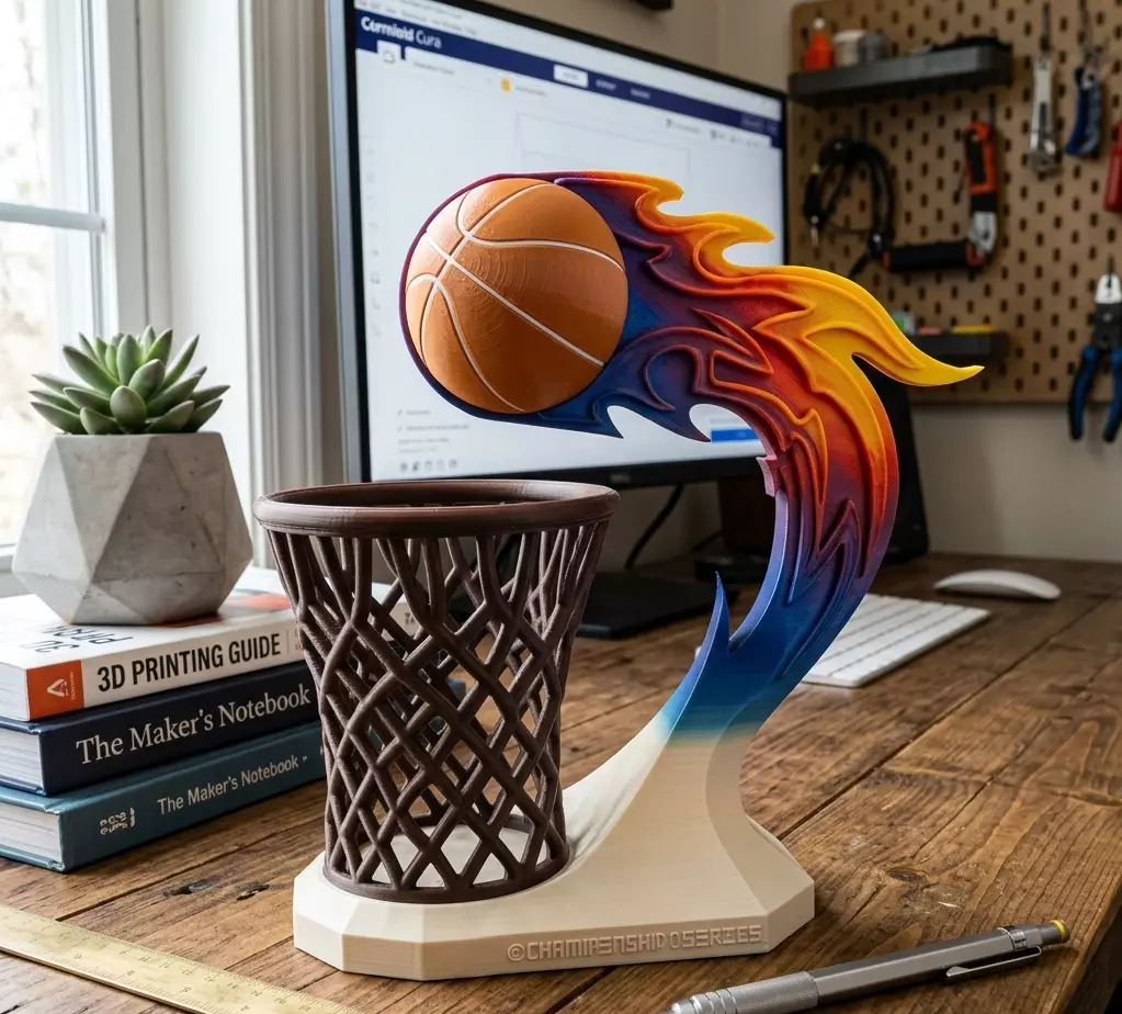Basketball Flame Pen Holder STL for 3D Printing 3D print model