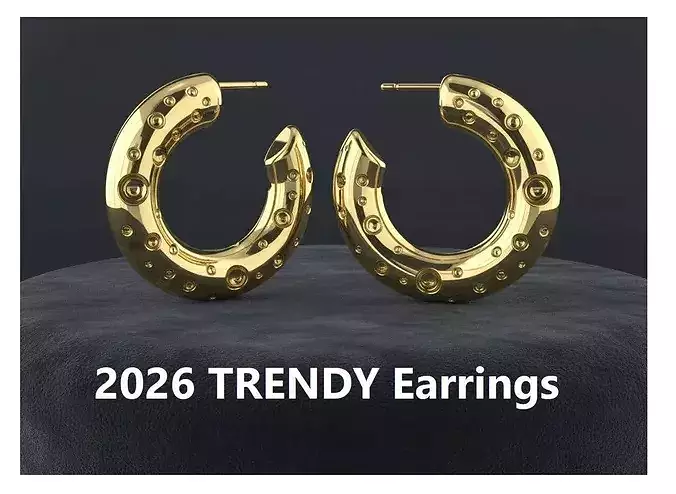 Chunky Stylish Perforated Trendy Stud Earring Nurbs Big Version 