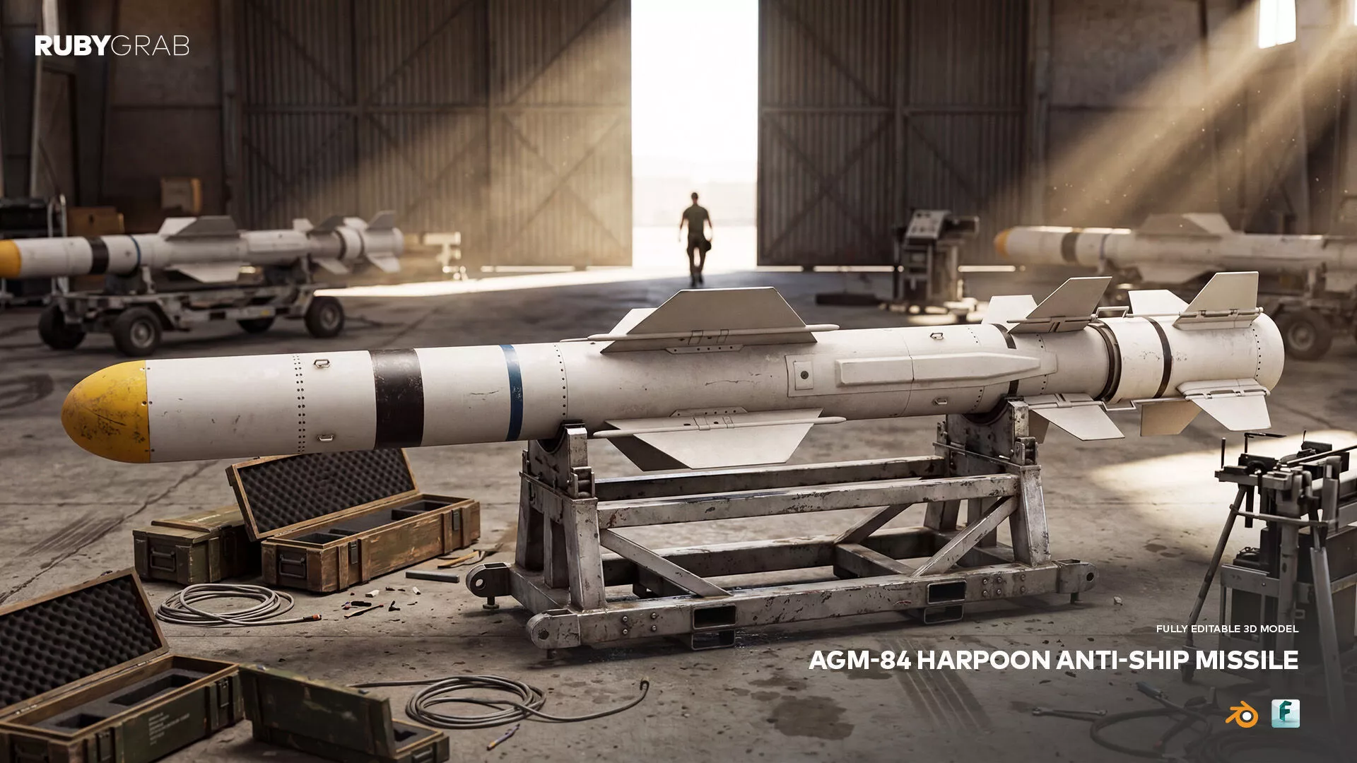 AGM-84 Harpoon Anti-Ship Textured PBR Missile 3D model