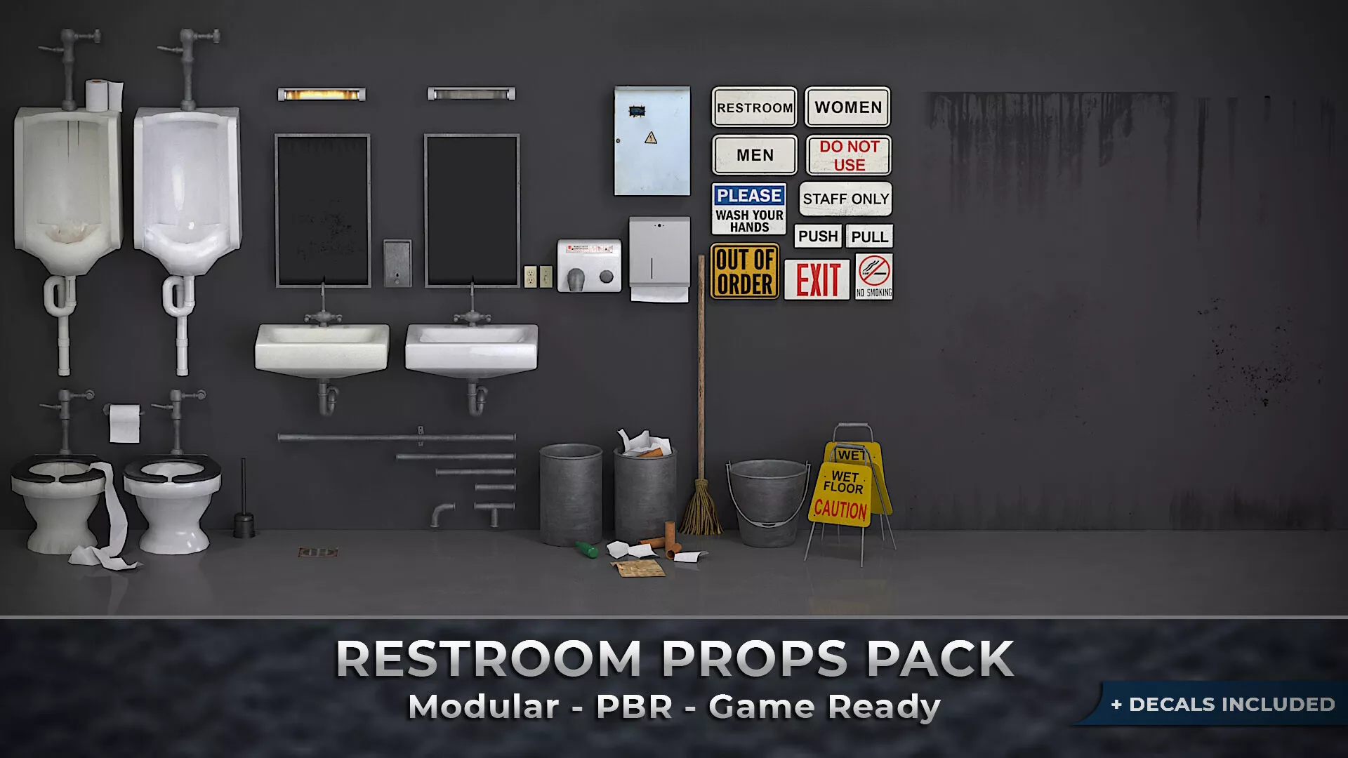 Modular Restroom Props Pack Low-poly 3D model