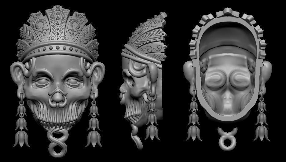 Pendant skull aztec 3D print model_3