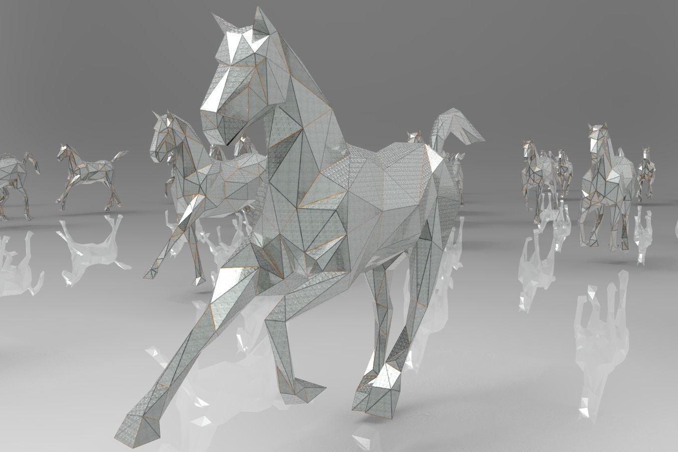 Low poly running horses - 23pcs posed Low-poly 3D model_11