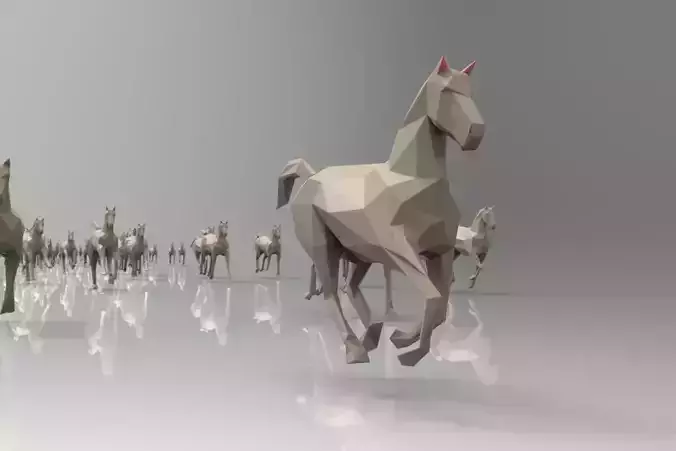 Low poly running horses - 23pcs posed Low-poly 3D model
