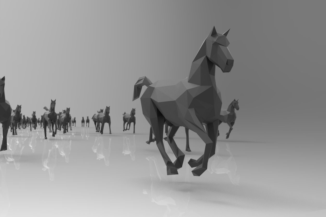 Low poly running horses - 23pcs posed Low-poly 3D model_7