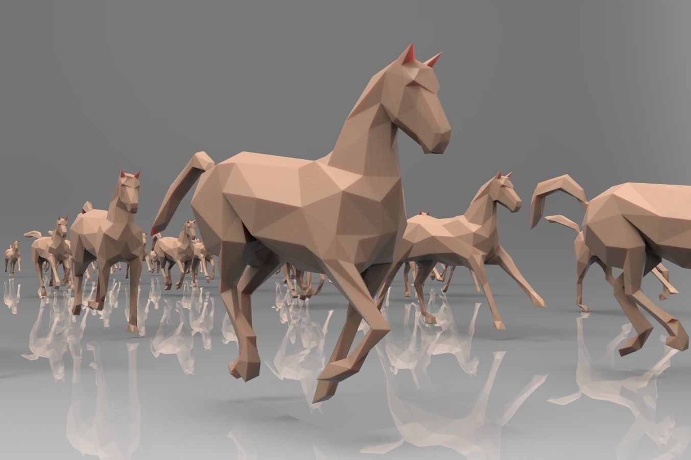 Low poly running horses - 23pcs posed Low-poly 3D model_8