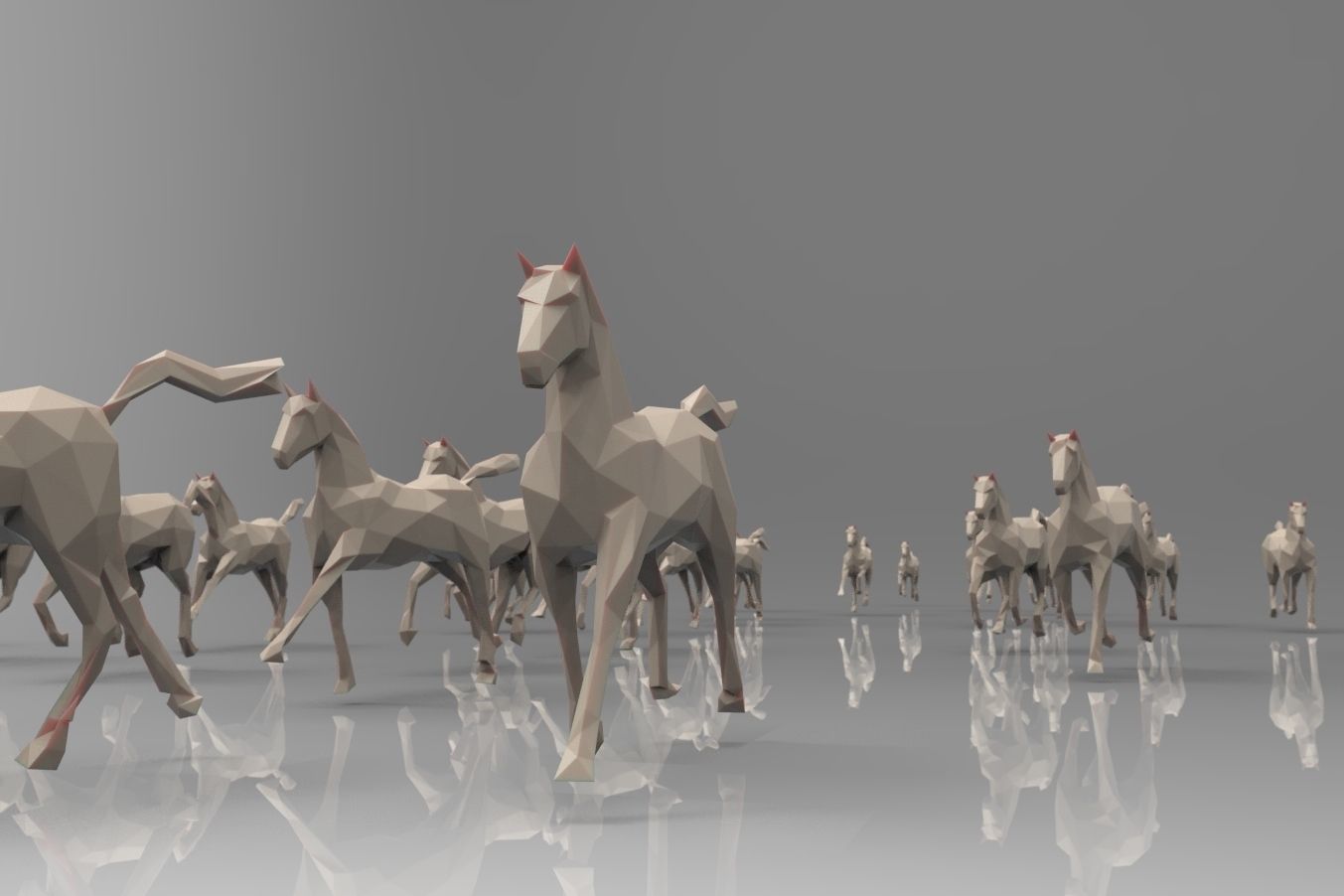 Low poly running horses - 23pcs posed Low-poly 3D model_1
