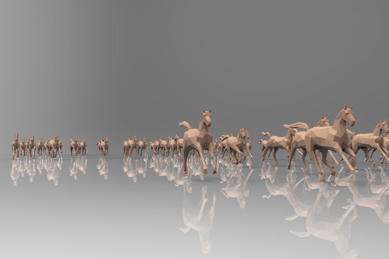Low poly running horses - 23pcs posed Low-poly 3D model_4