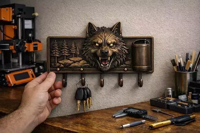 PBR Wolf Head Wall Hook Rack