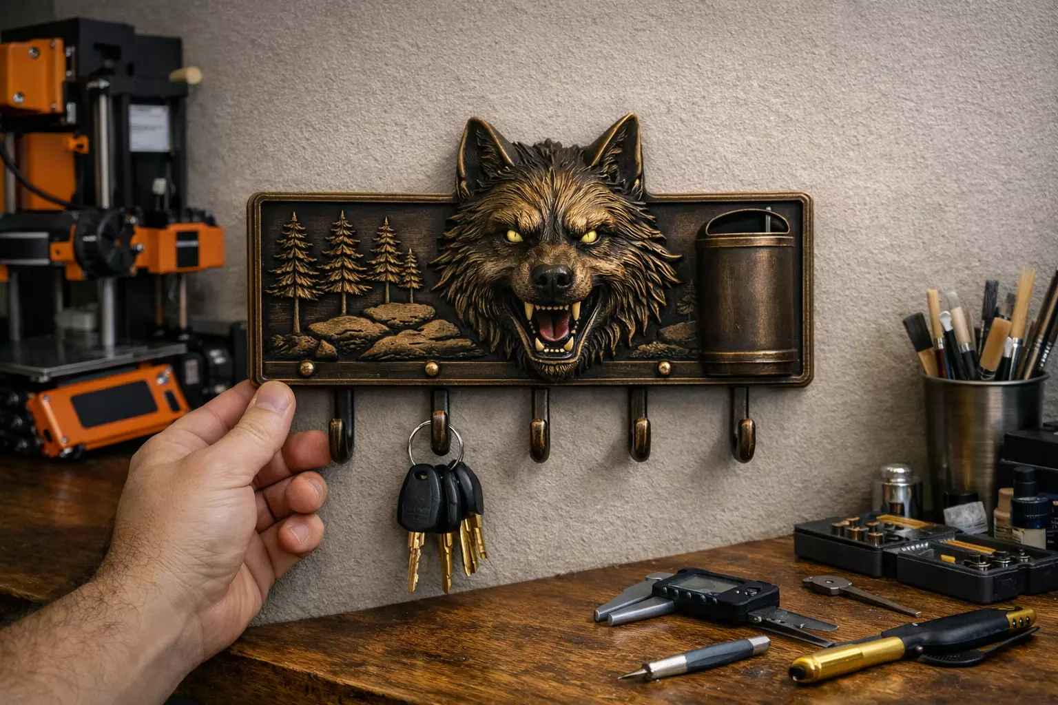 PBR Wolf Head Wall Hook Rack 3D print model
