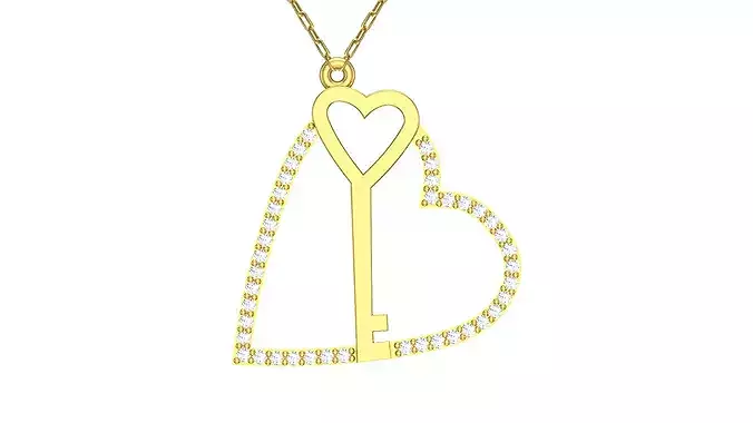 Heart Lock Gold Pendant Ready for Production CAD JPCO-109