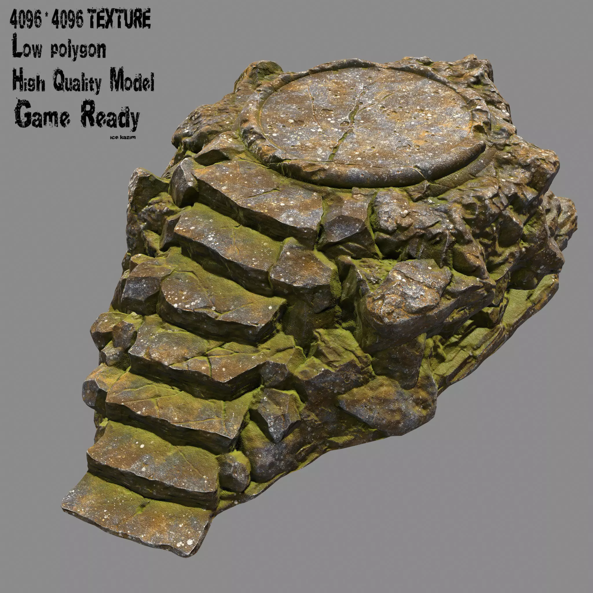 Temple rock with steps Low-poly 3D model_0