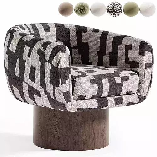 Cozy Wave Swivel Armchair Low-poly 3D model 2