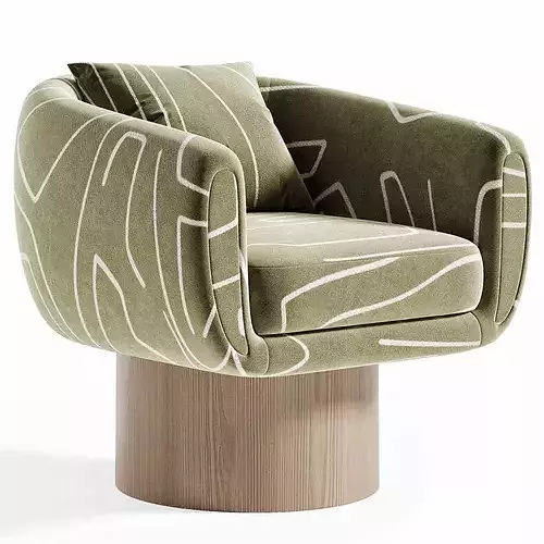 Cozy Wave Swivel Armchair Low-poly 3D model 4