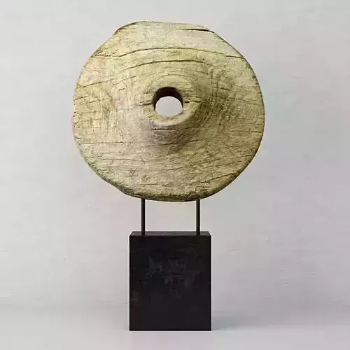 Antique Mexican Primitive Solid Wood Wagon Wheel 3D model