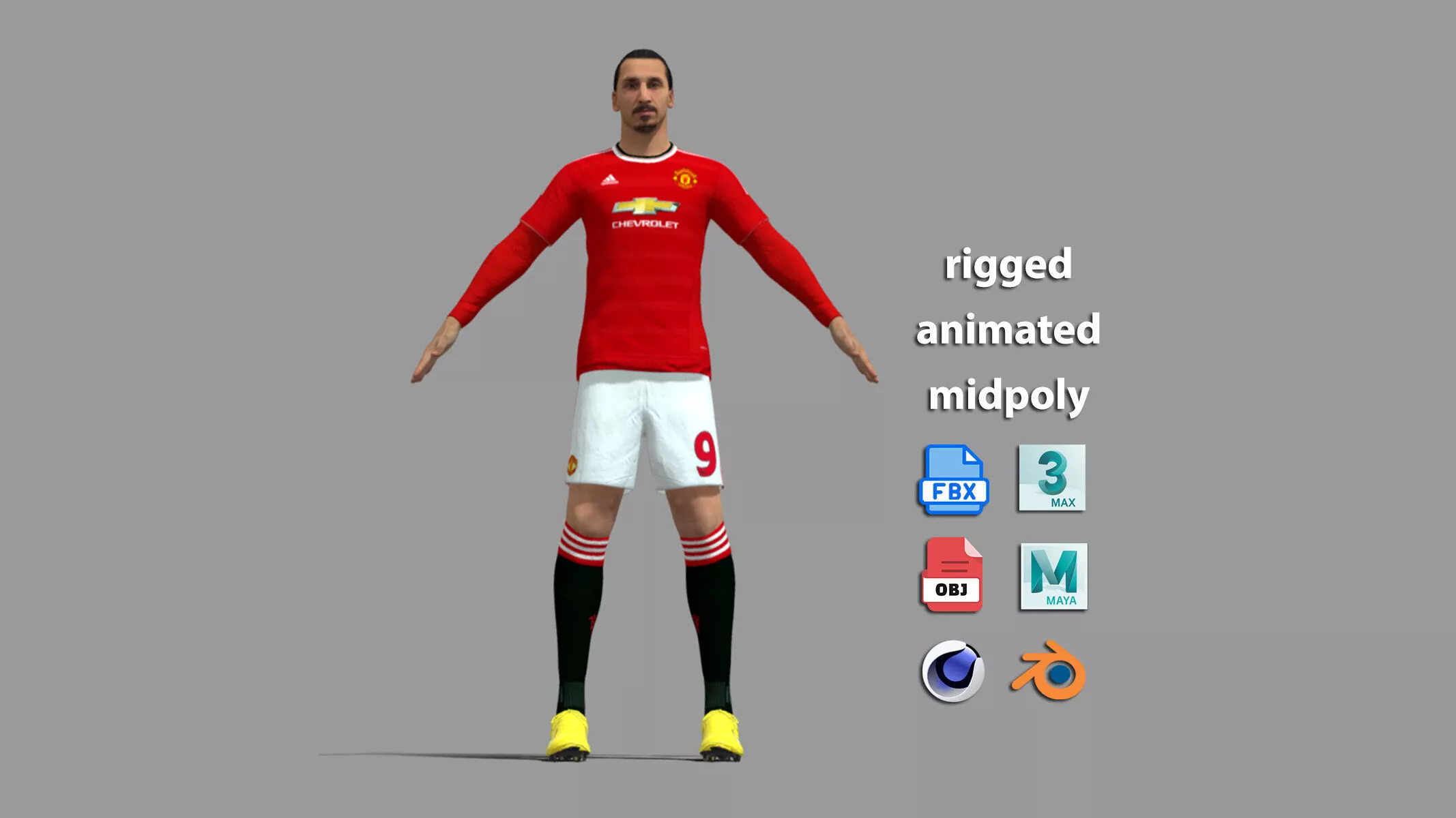 A-Pose Rigged Ibrahimovich MU 2016 3D model