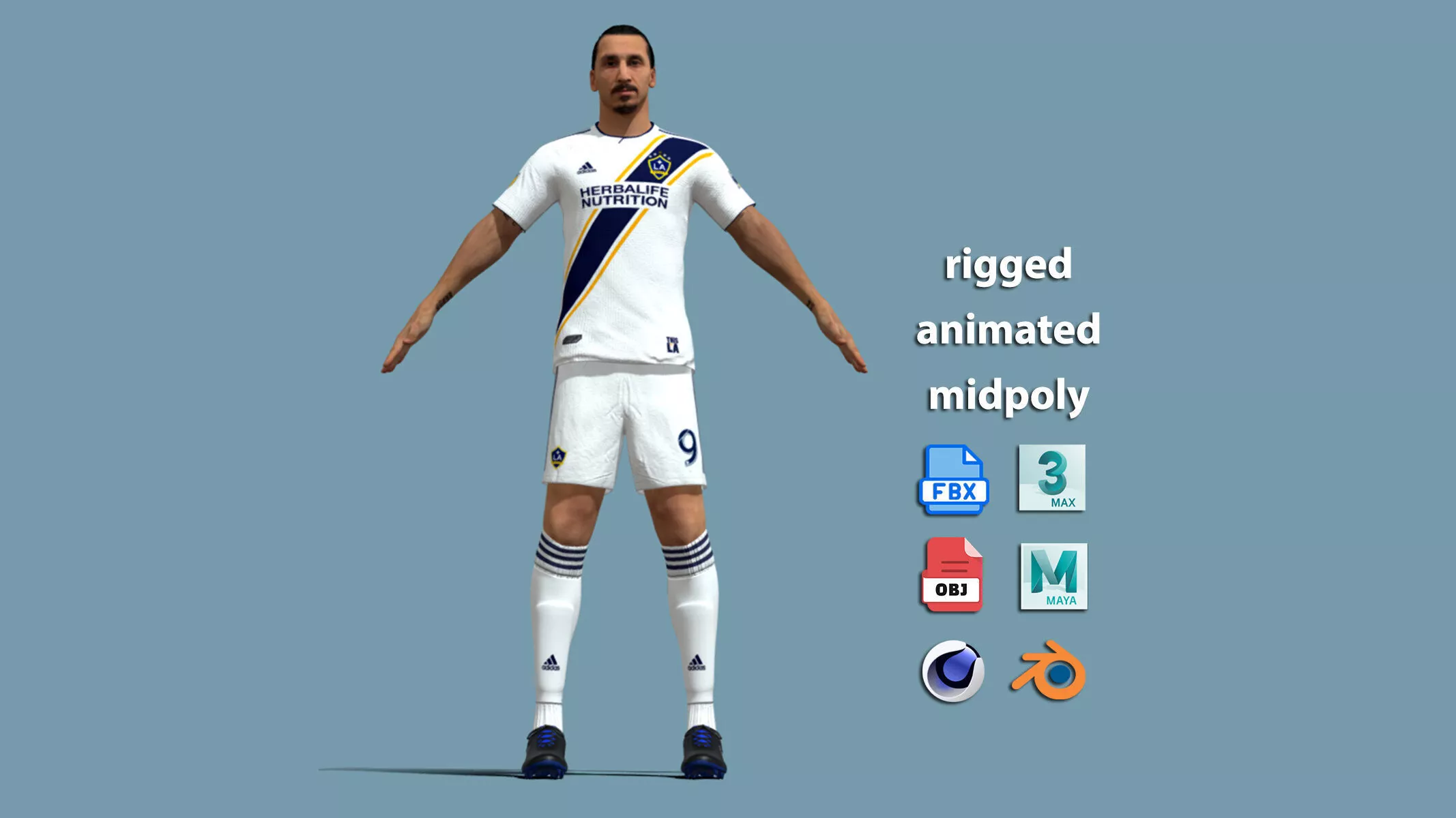 A-Pose Rigged Ibrahimovic LA Galaxy 2019 3D model