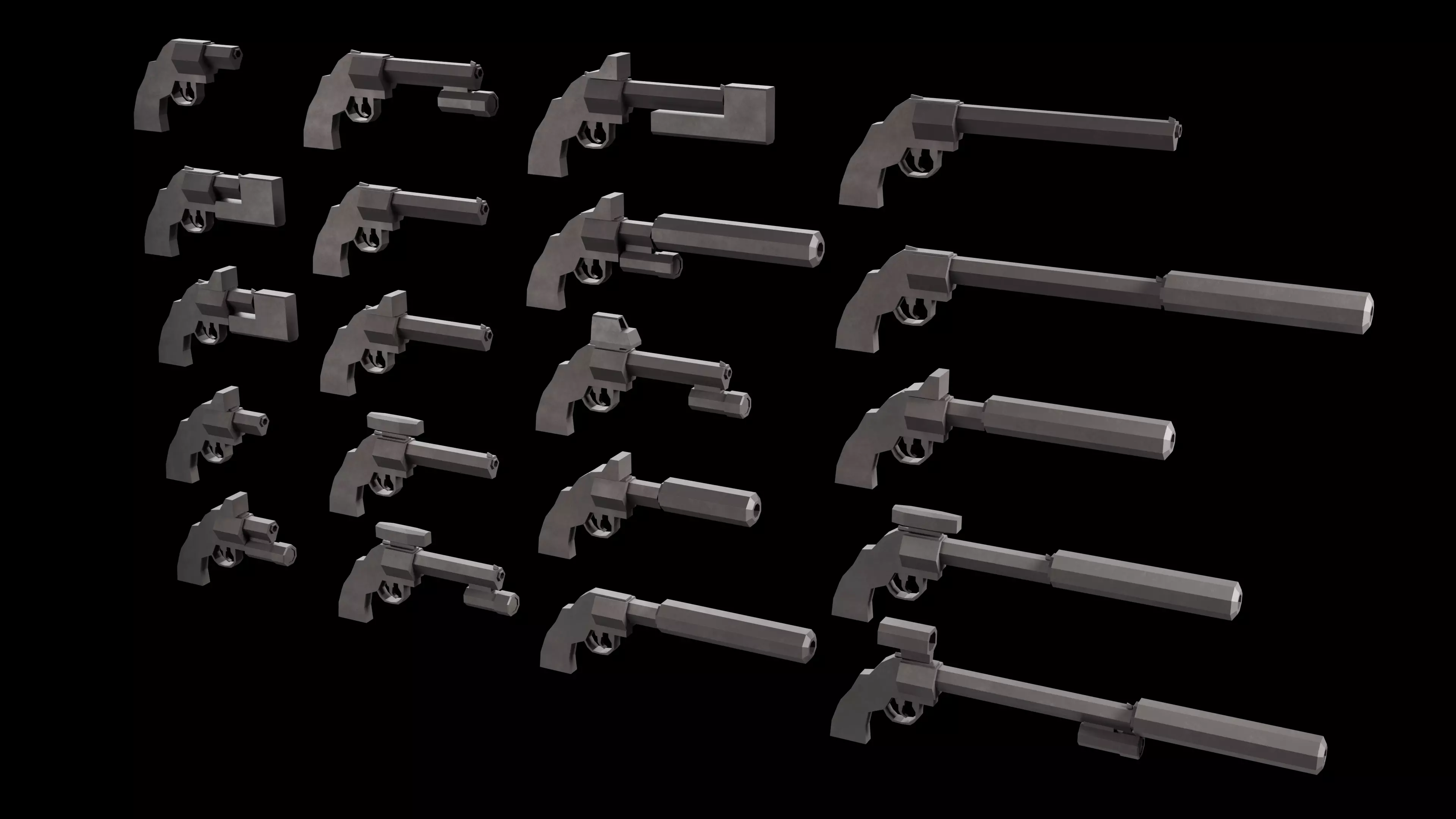 Stylized Low Poly Revolver -20 Variations Game Ready Low-poly 3D model