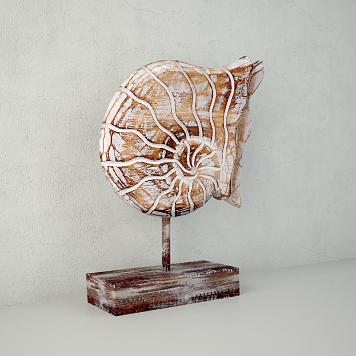 Balinese Wood Nautilus Shell Sculpture 3D model_1