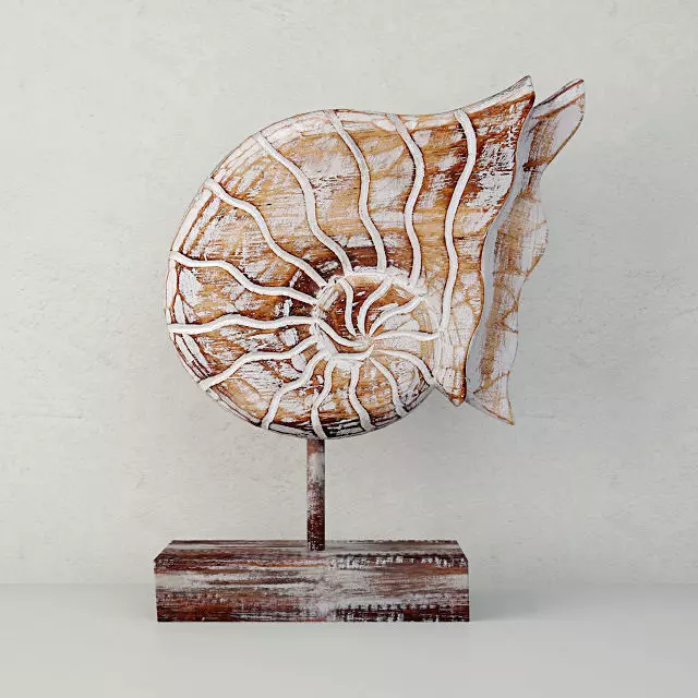 Balinese Wood Nautilus Shell Sculpture 3D model_0