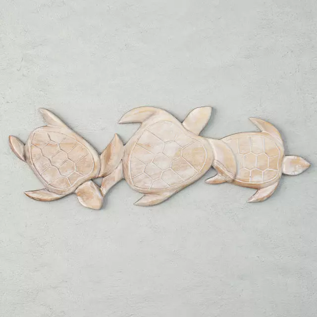 Relief Panel Carving Sea Turtle Trio 3D model_0