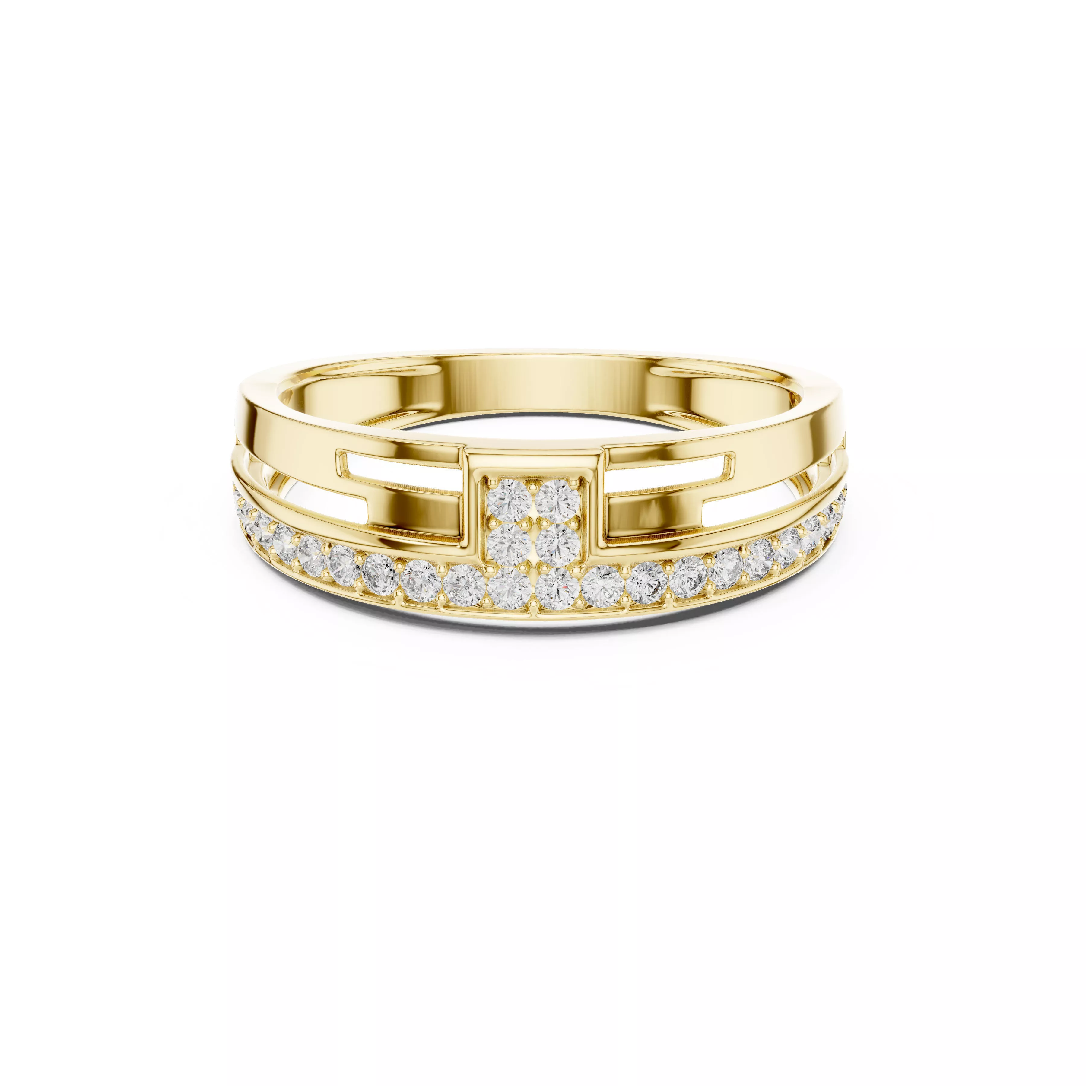 Geometric Diamond Gold Luxury Band Ring STL 3DM CAD Design 3D print model