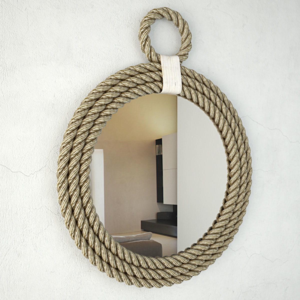 Whitewash Jute Rope Mirror 3D model_2