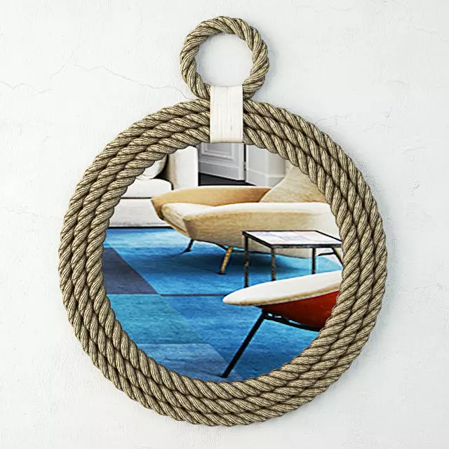 Whitewash Jute Rope Mirror 3D model_0