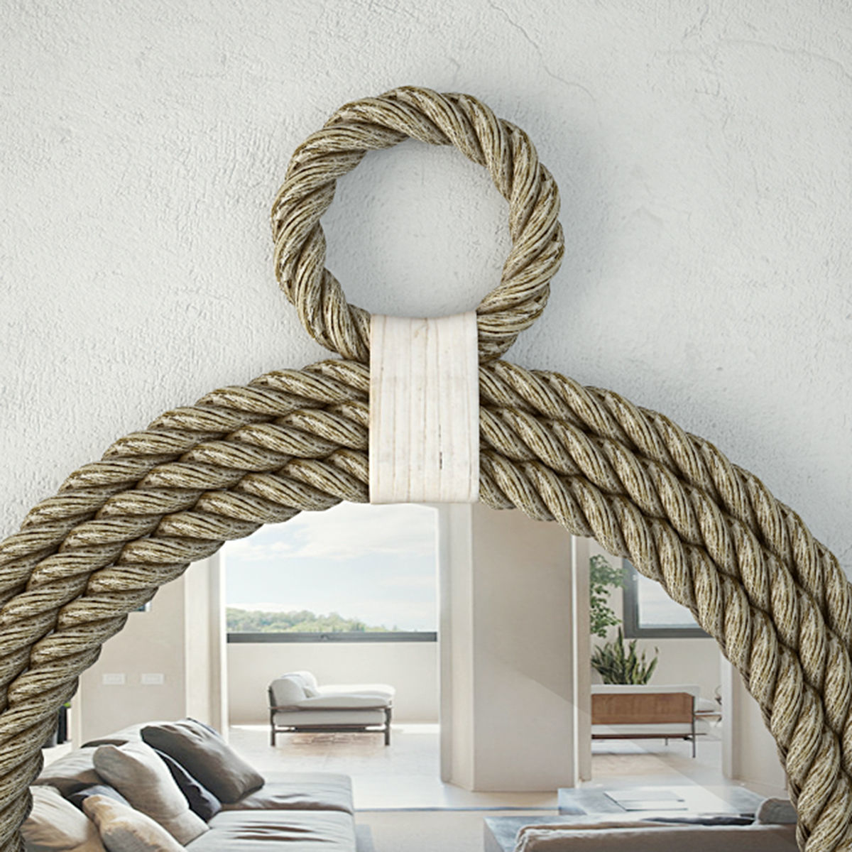 Whitewash Jute Rope Mirror 3D model_4