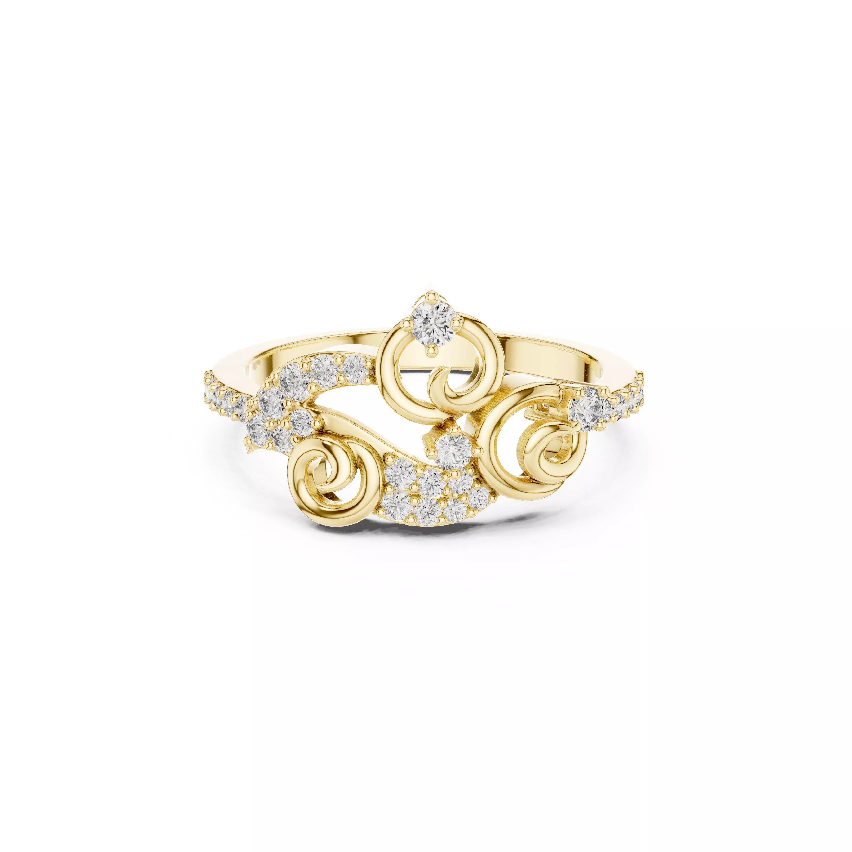 Vintage Swirl Diamond Ring Gold Floral Scroll Design STL 3DM 3D print model