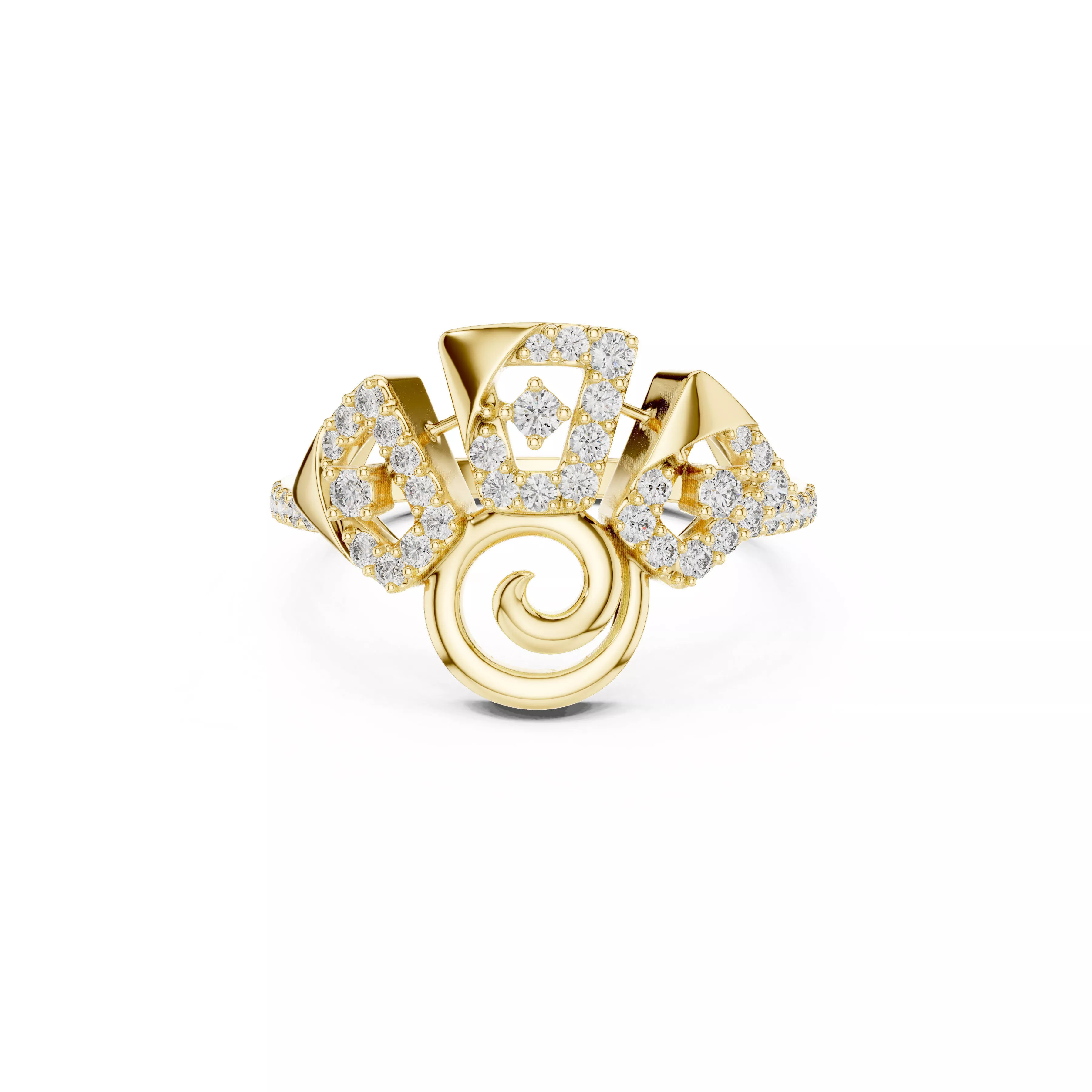 Abstract Spiral Diamond Ring Gold Geometric Statement Design 3D print model