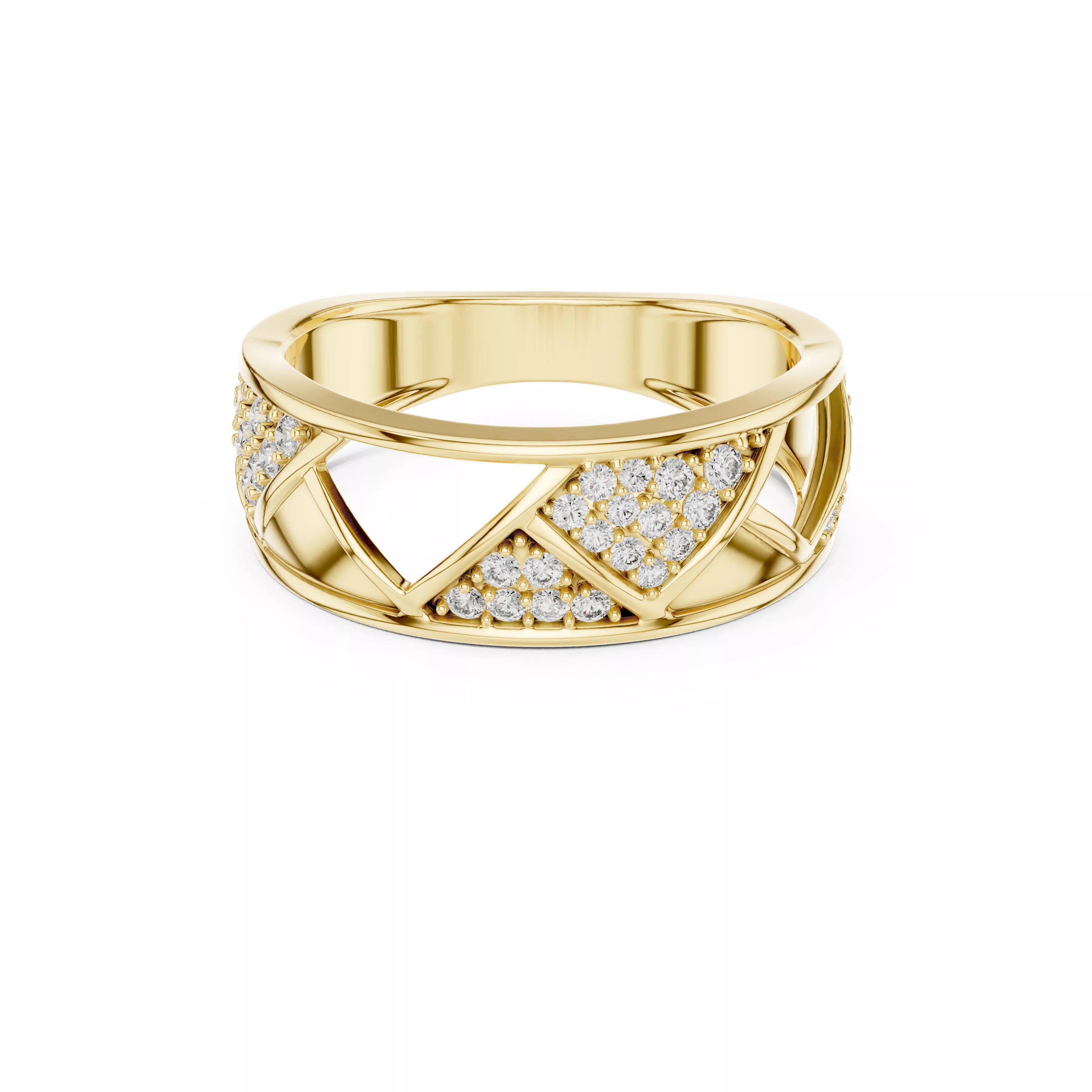 Geometric Diamond Band Ring Gold Openwork Triangle Design 3D print model
