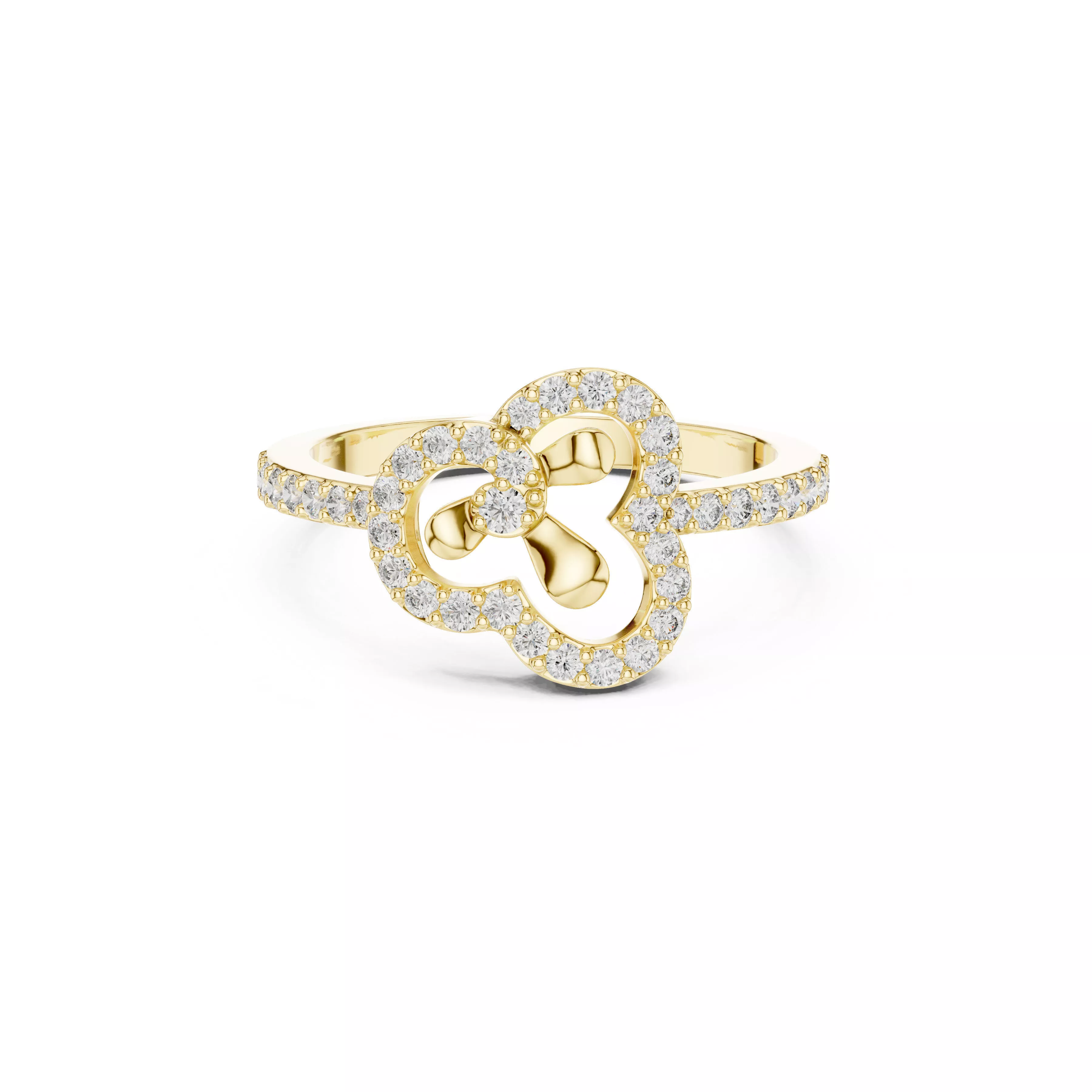 Abstract Clover Diamond Ring Gold Open Floral Design STL 3DM 3D print model