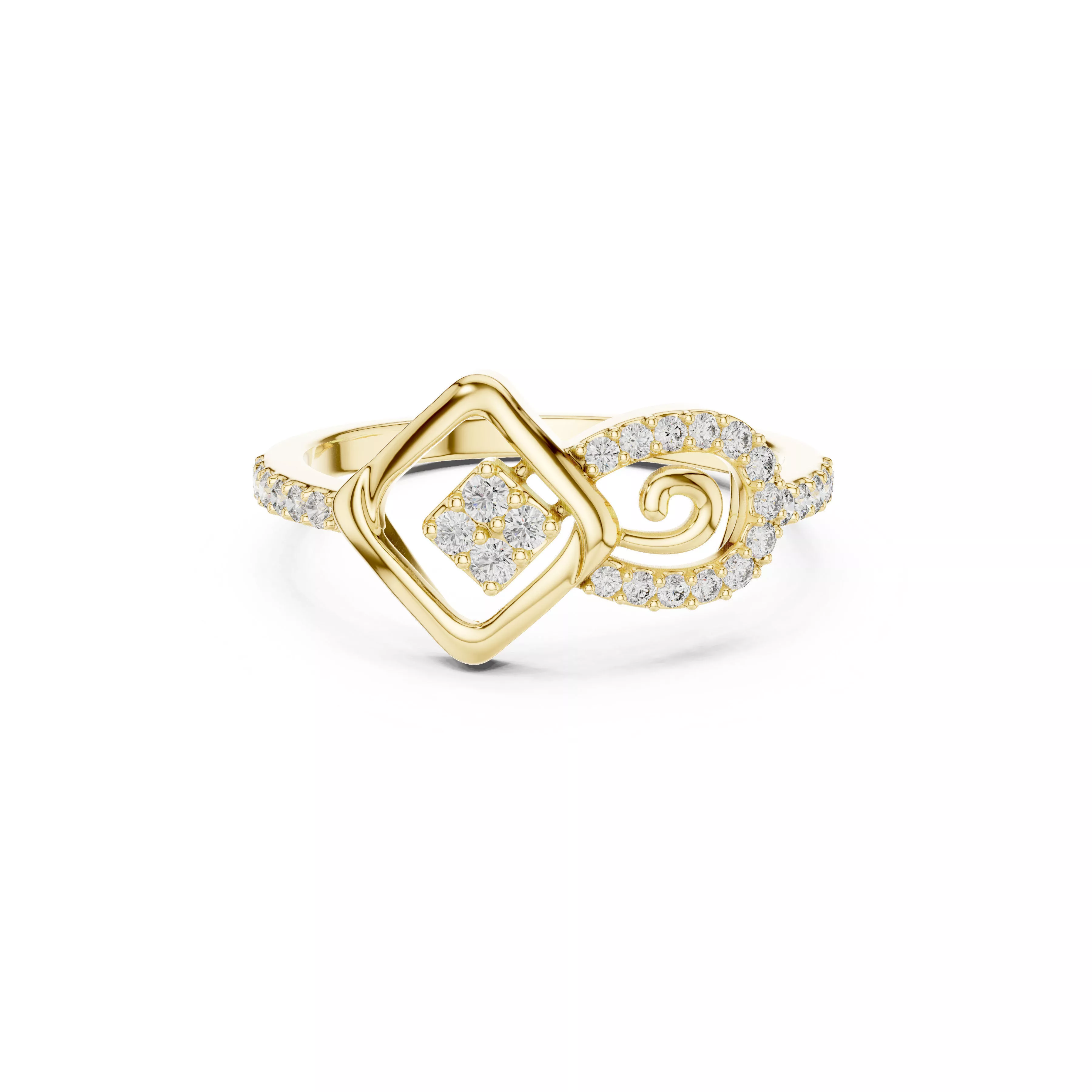 Geometric Swirl Diamond Accent Ring Gold Open Design STL 3DM 3D print model