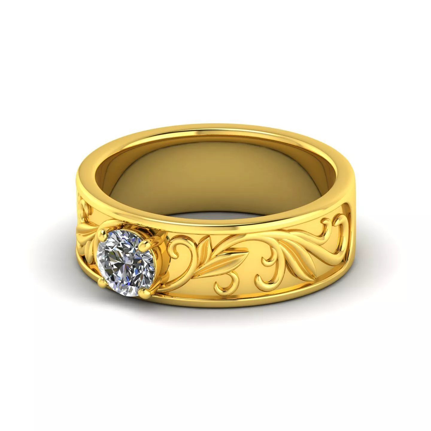 Elegant Floral Vine Solitaire Ring 3D Printable Model 3D print model