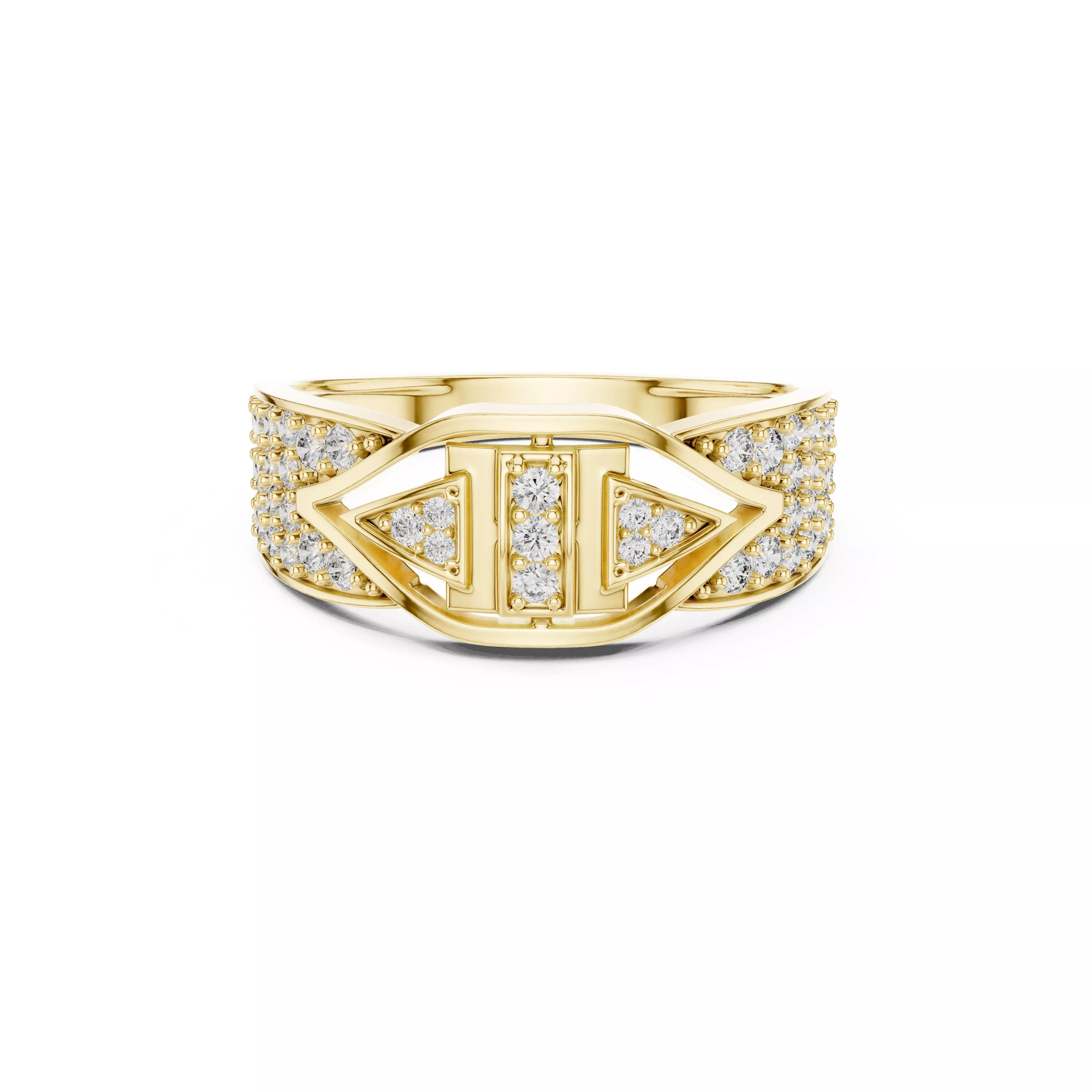 Mens Art Deco Diamond Band Ring Gold Geometric Luxury Ring 3D print model
