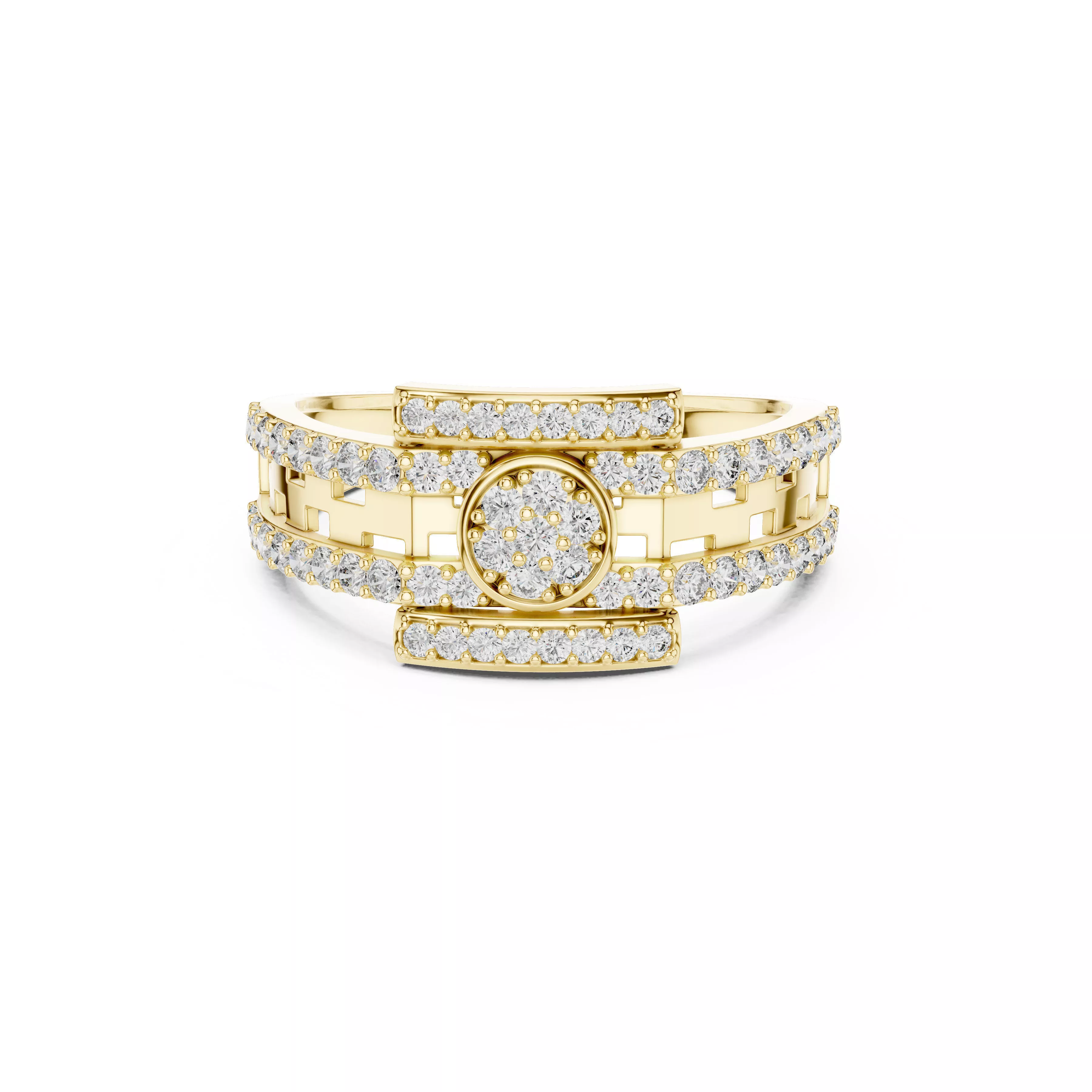 Luxury Geometric Diamond Statement Ring Gold Modern Band 3D print model