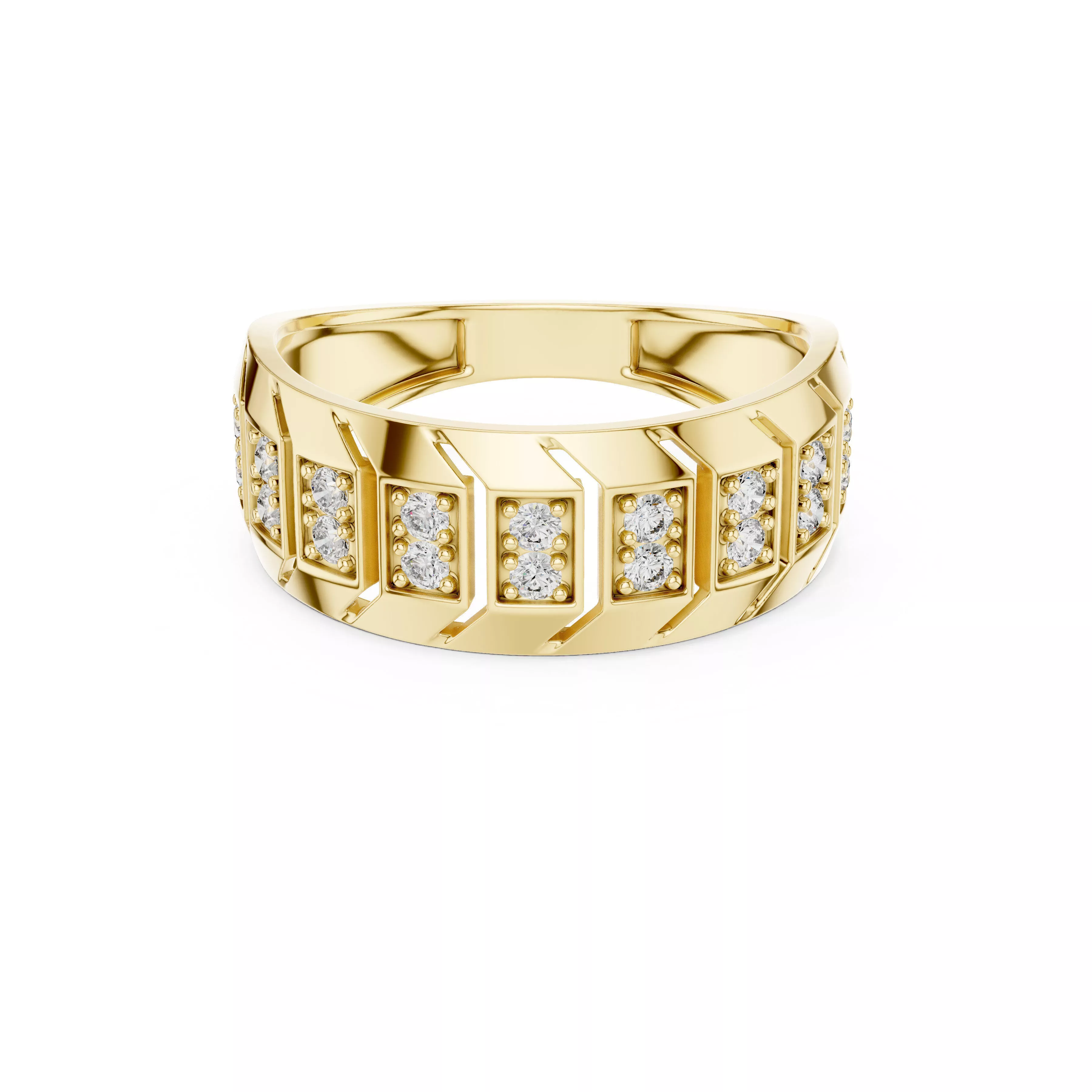 Mens Geometric Diamond Band Ring Gold Modern Wedding Ring 3D print model